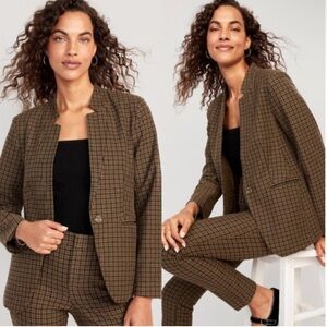 Old Navy Notched-Collar Pixie Button Blazer Jacket in Brown Houndstooth XL